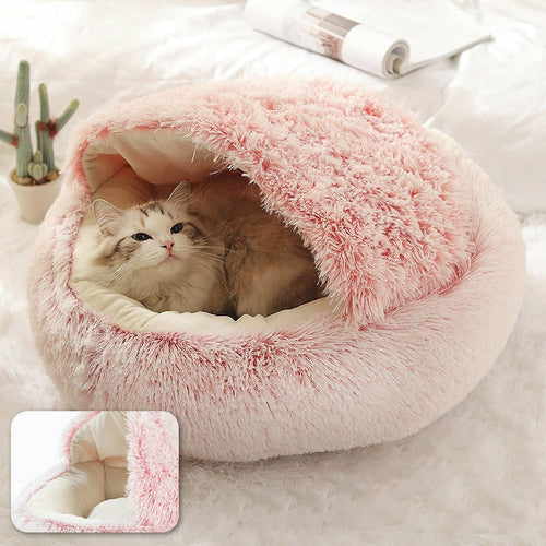 Pet Dog Cat Bed Round Plush Cat Warm Bed House Soft Long Plush Bed For