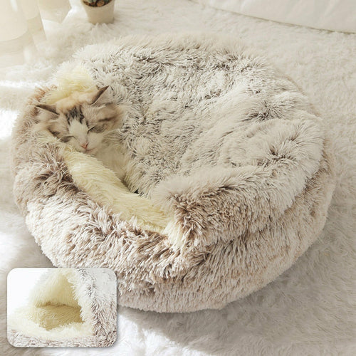 Pet Dog Cat Bed Round Plush Cat Warm Bed House Soft Long Plush Bed For